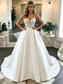 White Satin Lace Strapless Wedding Dress