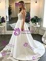White Satin Lace Strapless Wedding Dress