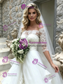 White Tulle Lace Short Sleeve Wedding Dress