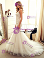 White Mermaid Tulle Lace Straps Wedding Dress