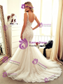 White Mermaid Tulle Lace Straps Wedding Dress