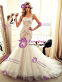 White Mermaid Tulle Lace Straps Wedding Dress