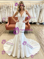 White Mermaid V-neck Appliques Wedding Dress