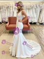 White Mermaid V-neck Appliques Wedding Dress