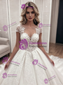White Tulle Cap Sleeve Appliques Wedding Dress