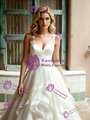 Beige White Tulle V-neck Wedding Dress
