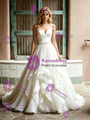 Beige White Tulle V-neck Wedding Dress
