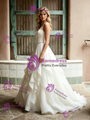 Beige White Tulle V-neck Wedding Dress