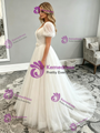 White Tulle Puff Sleeve Pleats Wedding Dress