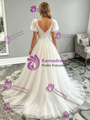 White Tulle Puff Sleeve Pleats Wedding Dress