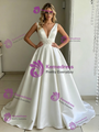 White Satin V-neck Wedding Dress