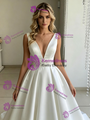 White Satin V-neck Wedding Dress