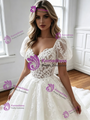 White Tulle Lace Puff Sleeve Wedding Dress
