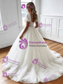 White Tulle Lace Puff Sleeve Wedding Dress