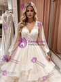 Champagne Tulle V-neck Lace Wedding Dress