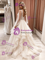 Champagne Tulle V-neck Lace Wedding Dress