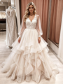 Champagne Tulle V-neck Lace Wedding Dress