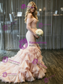 Pink Tulle Off the Shoulder Pleats Wedding Dress