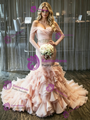 Pink Tulle Off the Shoulder Pleats Wedding Dress