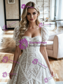 White Lace Puff Sleeve Wedding Dress