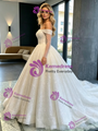 White Sequins Off the Shoulder Wedding Dress
