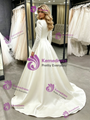 Beige White Satin Long Sleeve Wedding Dress
