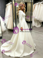 Beige White Satin Long Sleeve Wedding Dress