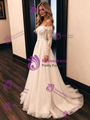 Simple White Tulle Lace Long Sleeve Wedding Dress