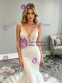 White Mermaid Tulle Spaghetti Straps Wedding Dress