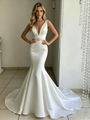 White Mermaid V-neck Beading Wedding Dress