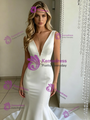 White Mermaid V-neck Beading Wedding Dress
