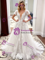 White Tulle Lace Puff Sleeve Appliques Wedding Dress
