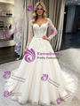 White Tulle Long Sleeve Appliques Wedding Dress