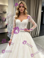 White Tulle Long Sleeve Appliques Wedding Dress