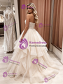 Champagne Tulle Lace Strapless Wedding Dress