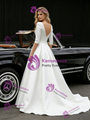 White Satin 3/4 Sleeve V-neck Wedding Dress