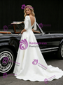 White Satin 3/4 Sleeve V-neck Wedding Dress