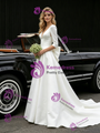 White Satin 3/4 Sleeve V-neck Wedding Dress