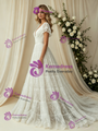 White Lace V-neck Puff Sleeve Wedding Dress