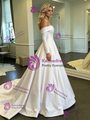 White Satin Long Sleeve Off the Shoulder Wedding Dress