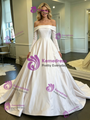 White Satin Long Sleeve Off the Shoulder Wedding Dress
