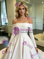 White Satin Long Sleeve Off the Shoulder Wedding Dress