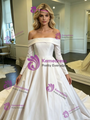 White Satin Long Sleeve Off the Shoulder Wedding Dress