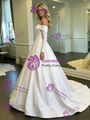 White Satin Long Sleeve Off the Shoulder Wedding Dress