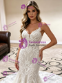 White Mermaid Tulle Lace Straps Wedding Dress
