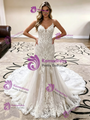 White Mermaid Tulle Lace Straps Wedding Dress