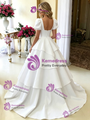 White Short Sleeve Square Neck Wedding Dress