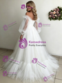 White Tulle Long Sleeve Pleats Wedding Dress