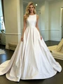 White Satin Scoop Neck Wedding Dress
