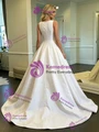 White Satin Scoop Neck Wedding Dress